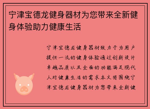 宁津宝德龙健身器材为您带来全新健身体验助力健康生活