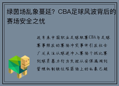绿茵场乱象蔓延？CBA足球风波背后的赛场安全之忧
