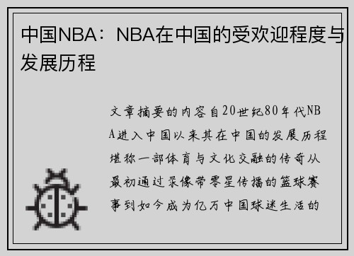 中国NBA：NBA在中国的受欢迎程度与发展历程