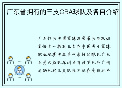 广东省拥有的三支CBA球队及各自介绍